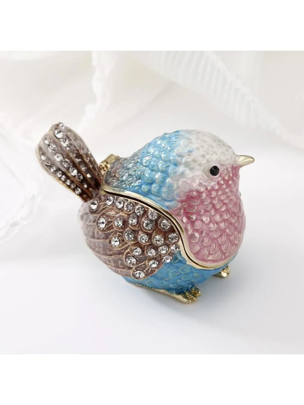Hand-Painted Enamel Sparrow Trinket Box | Unique Mini Jewelry Organizer & Decor